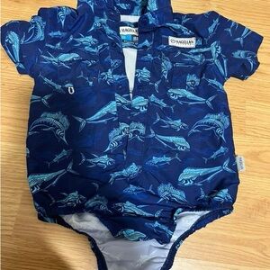 Magellan Blue Fish Print Baby Romper